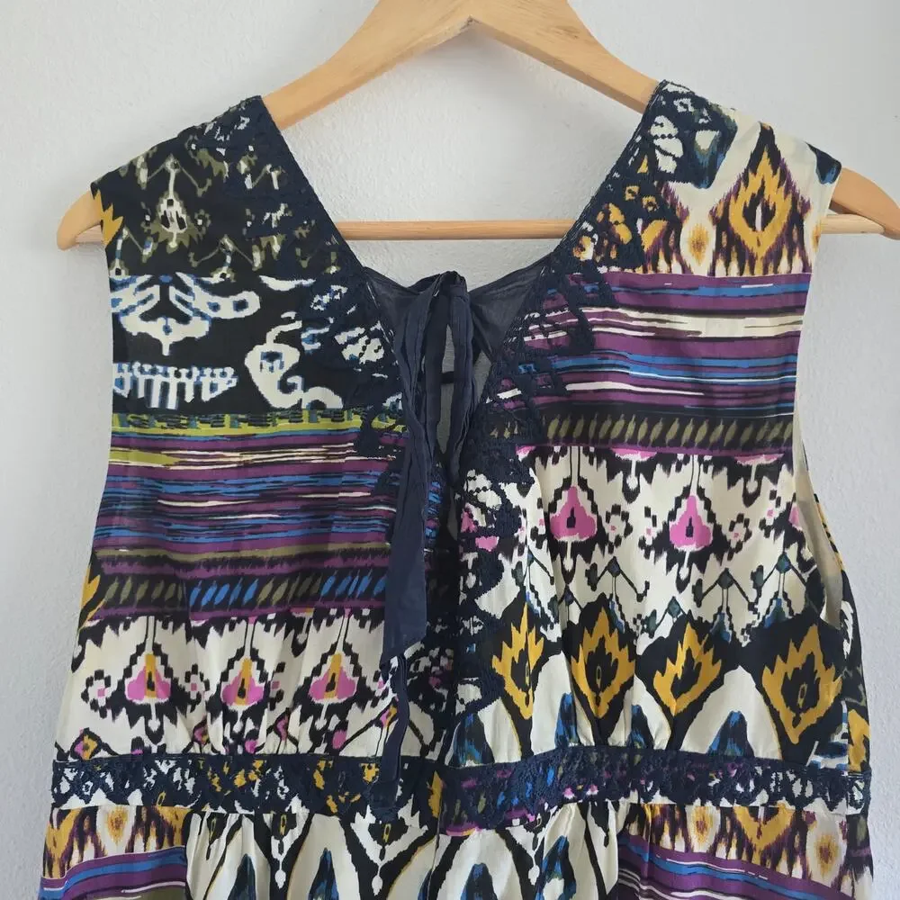 Jigsaw Boho Embroidered Maxi Dress Size 10/ US-S Cotton Sleeveless V-neck Artsy